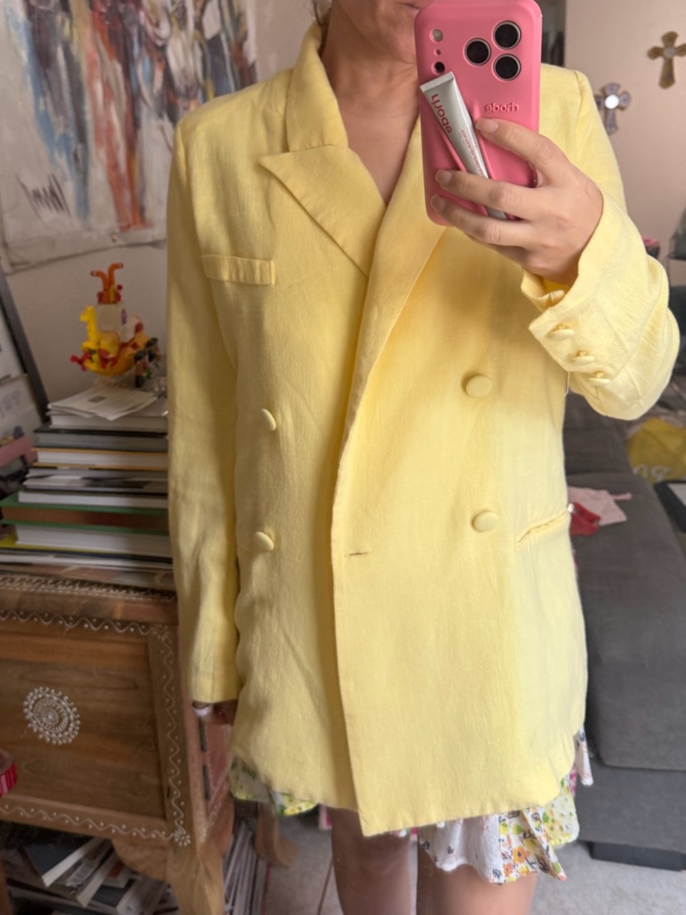 Forever 21 Pastel Yellow Double-Breasted Blazer